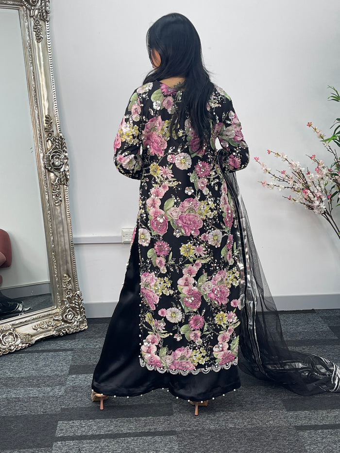 Kareena - Floral cutdana - Karina - Black Pink - B