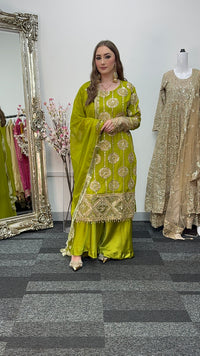 Kiran - Sheesha  Sharara - Green - Mehndi Outfit- Party Wear-