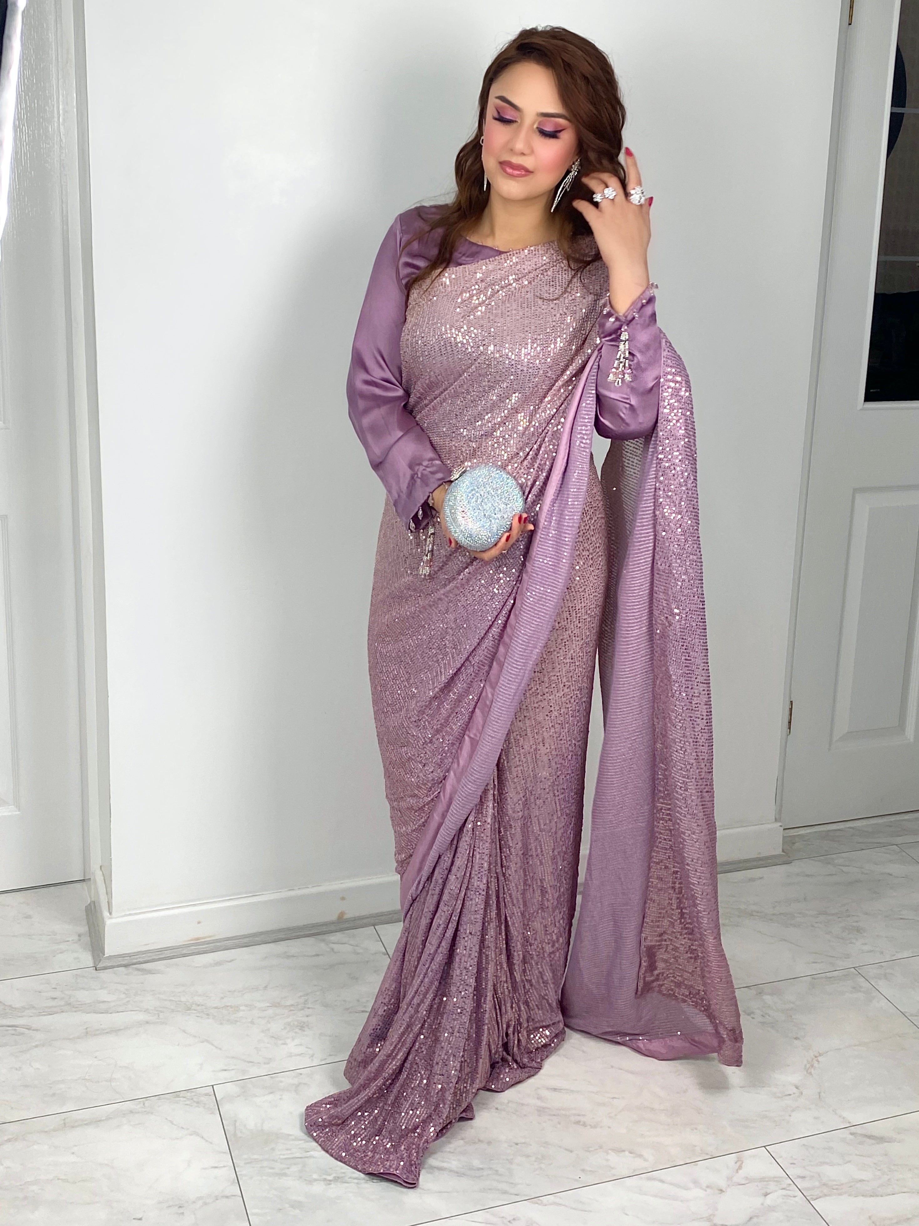 “Tara Sitara” 2 toned sequin Saree Mauve Lilac Sequins - Rang de Boutique