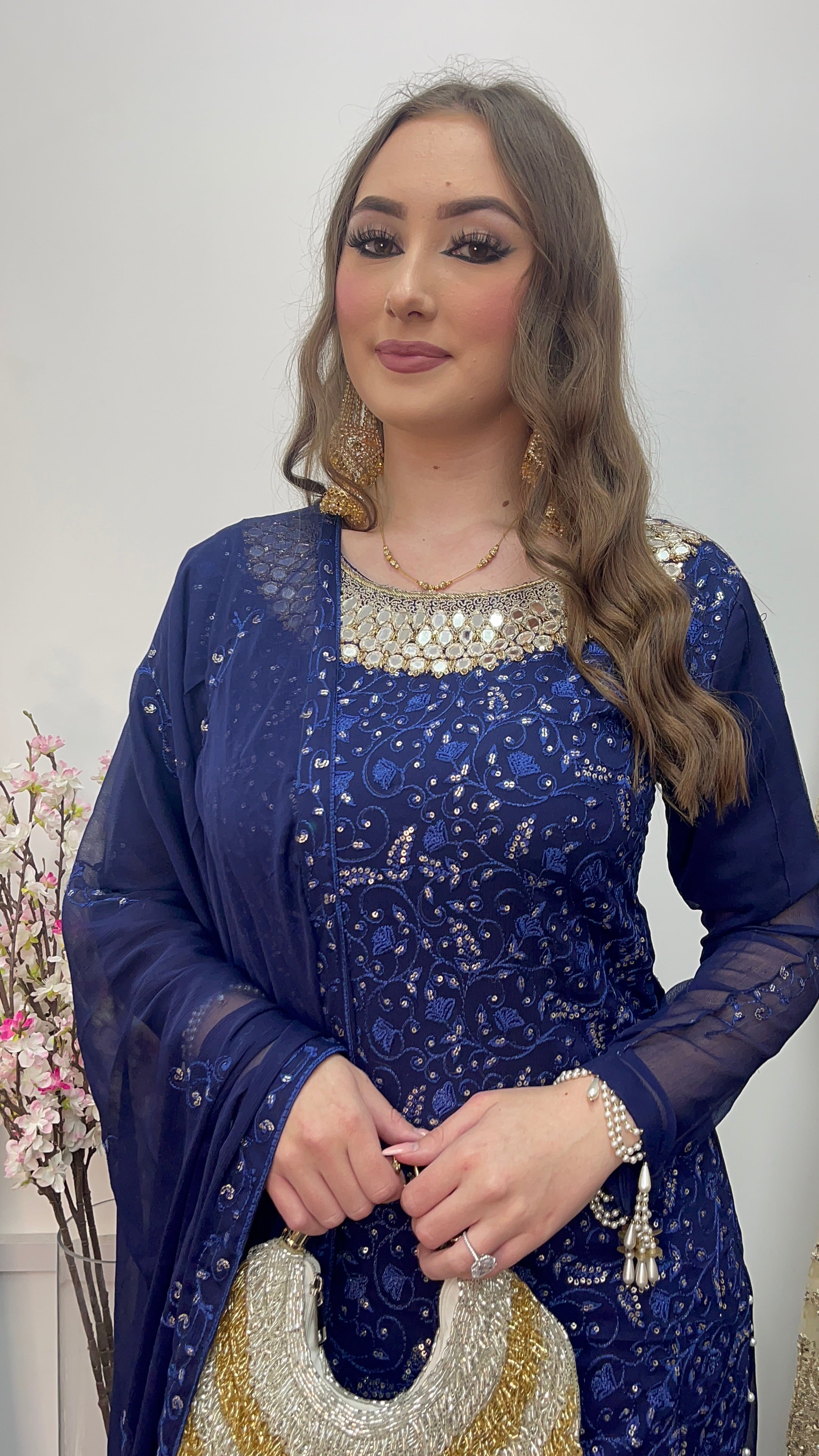 Chamkeeli - Chiffon Party Wear - Navy Blue