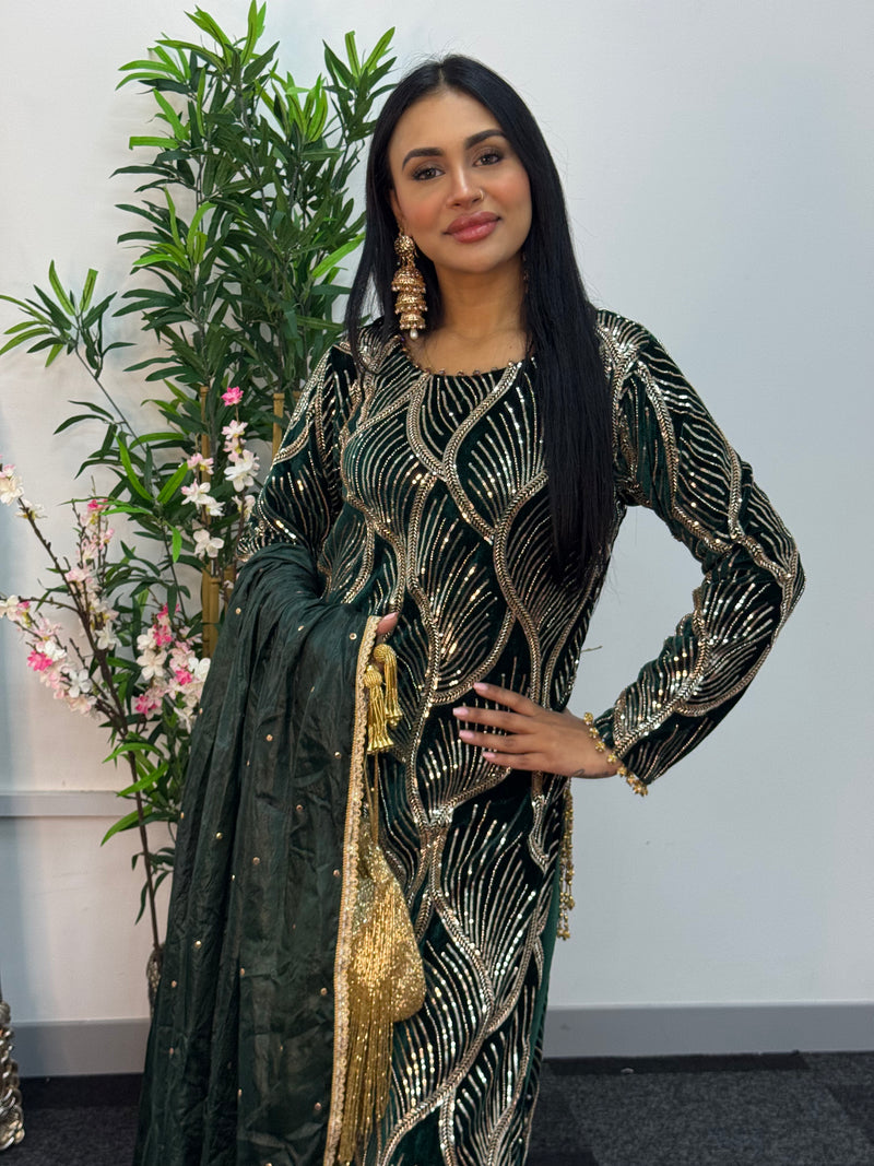 Pia - Cutdana Velvet- Green -