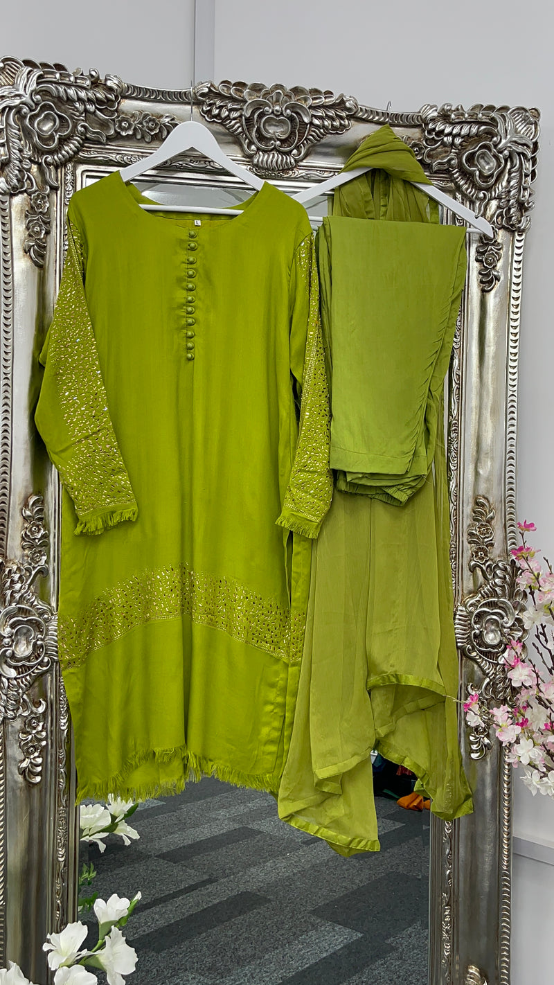 Swarovski Pashmina - 3 pc - Winter Collection -  Dhaani Lime Green