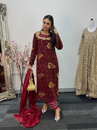 Dil Bahar - velvet - Maroon -