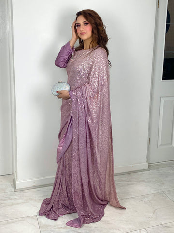 “Tara Sitara” 2 toned sequin Saree Mauve Lilac Sequins - Rang de Boutique