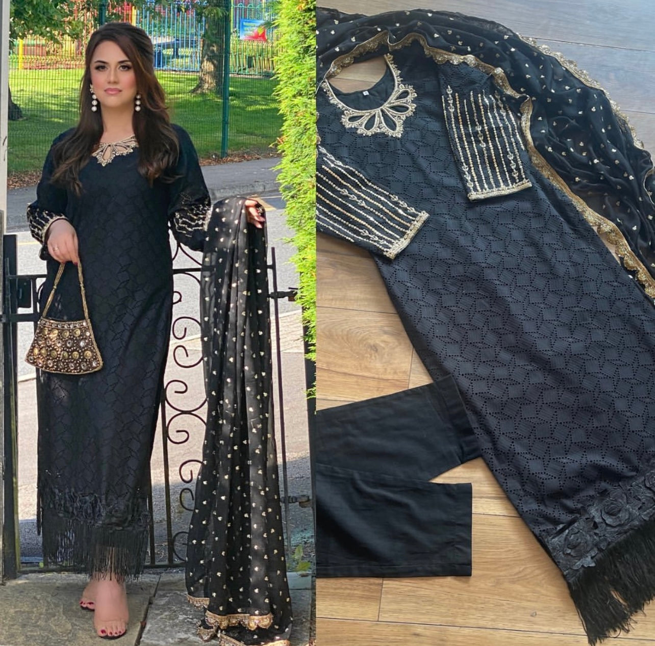 “Black” Luxury Chikankaari with Adda Work