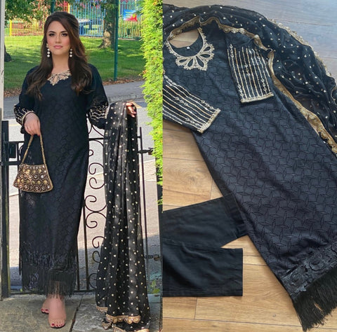 “Black” Luxury Chikankaari with Adda Work (bl01) abc