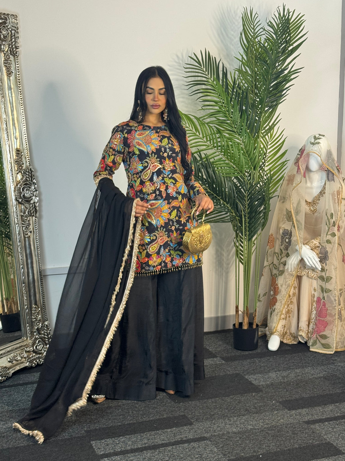 Phoolwari - Armani Silk - Black