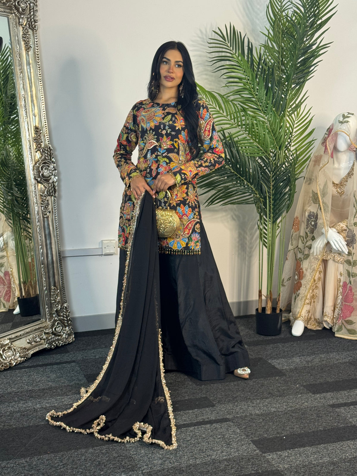 Phoolwari - Armani Silk - Black