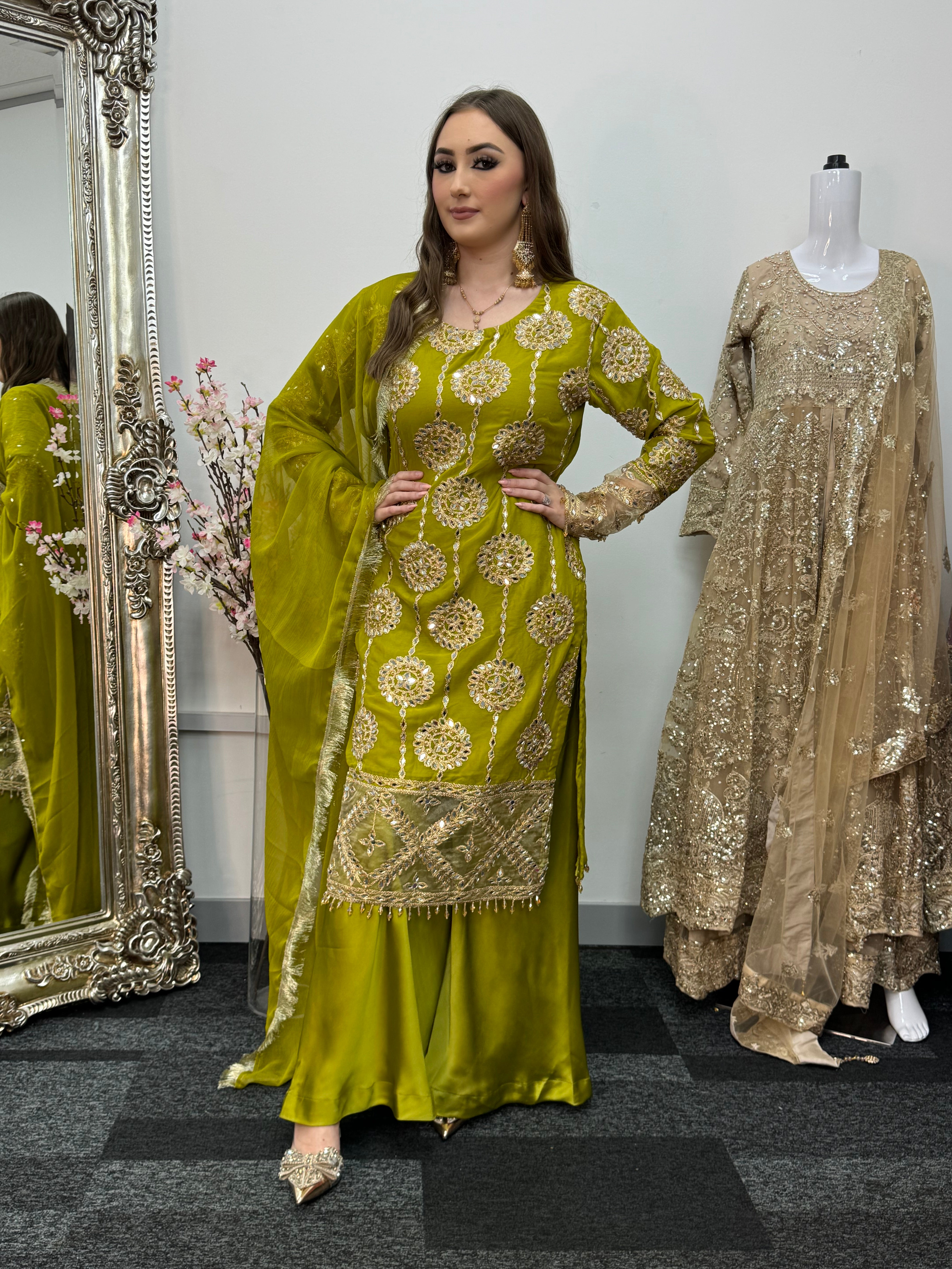 Kiran - Sheesha  Sharara - Green - Mehndi Outfit- Party Wear-