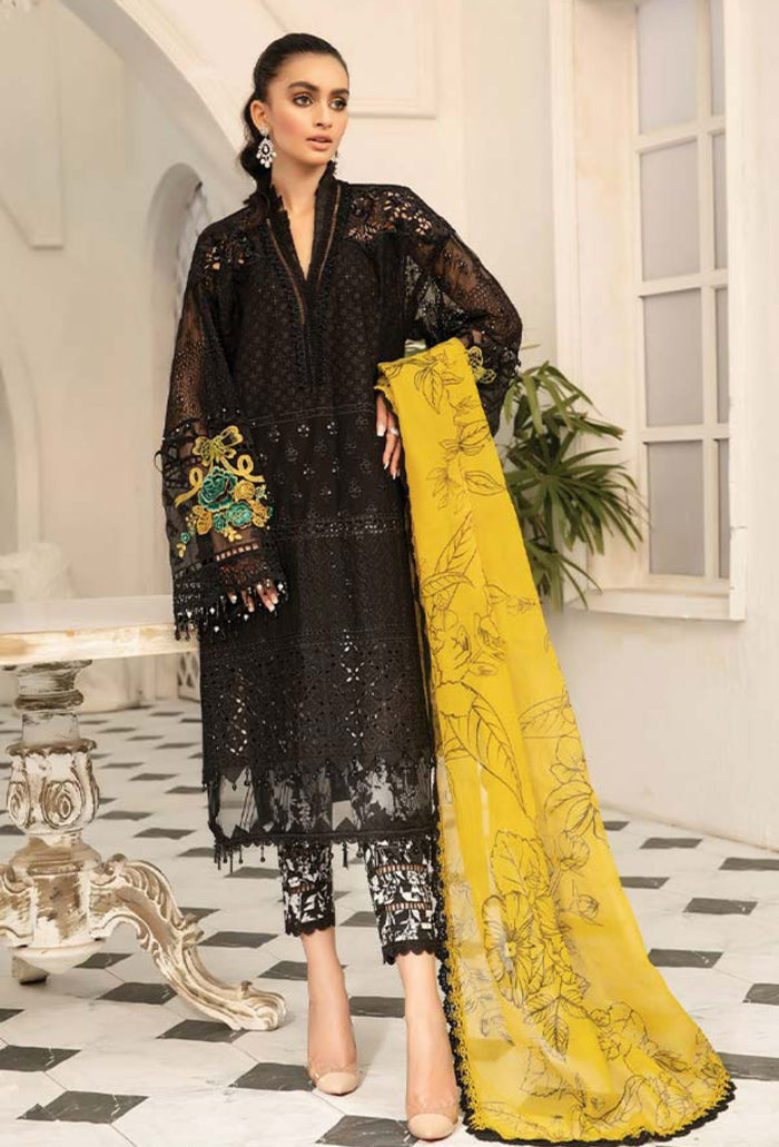 Khoobsurat - Maria B Inspired - Chikankaari Lawn - Black & Yellow - MBC