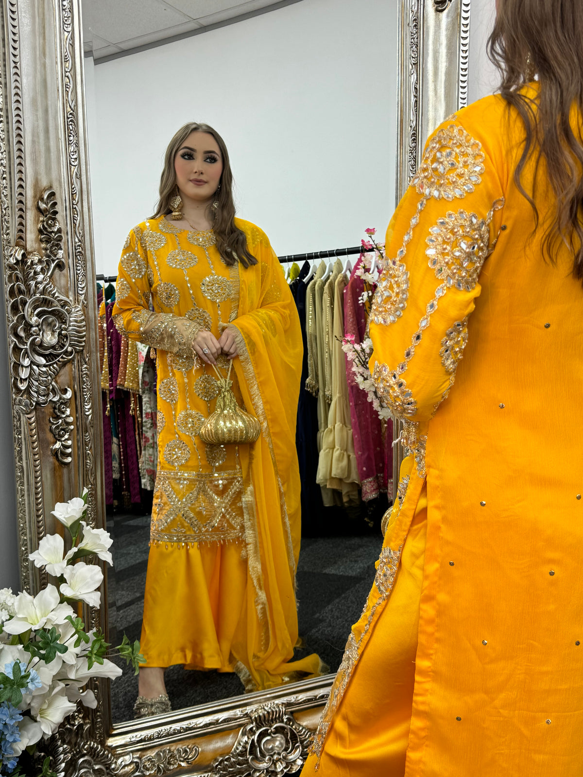 Kiran - Sheesha  Sharara - Yellow - Mehndi Outfit- Party Wear-