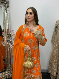 Kiran - Sheesha  Sharara - Orange - Mehndi Outfit- Party Wear-