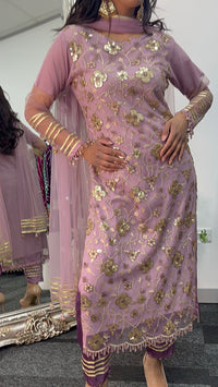 Aatish - Pink Cutdana Net - Lilac Pink Party Outfit -