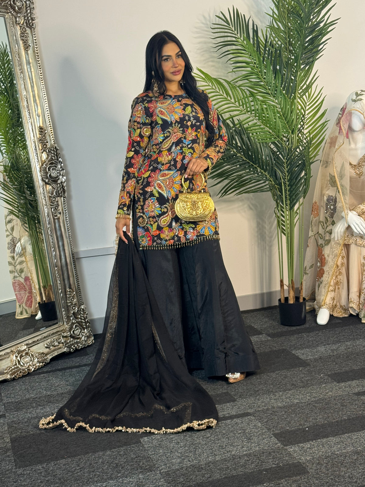 Phoolwari - Armani Silk - Black