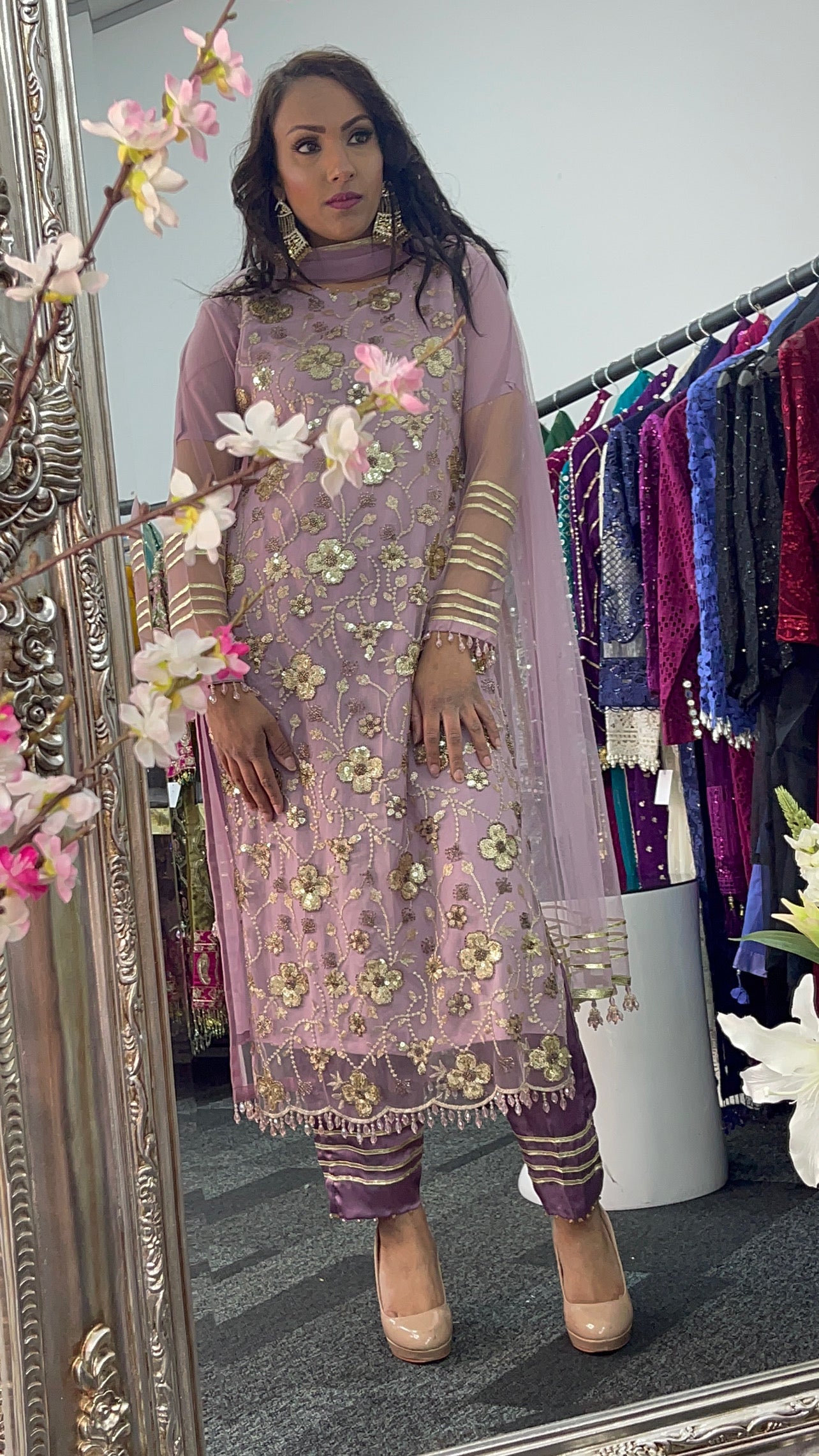 Aatish - Pink Cutdana Net - Lilac Pink Party Outfit -