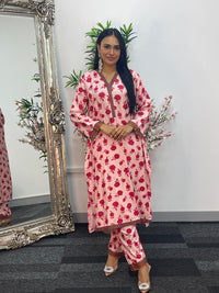 Daily Wear - 2pc Printed Linen - pink Roses