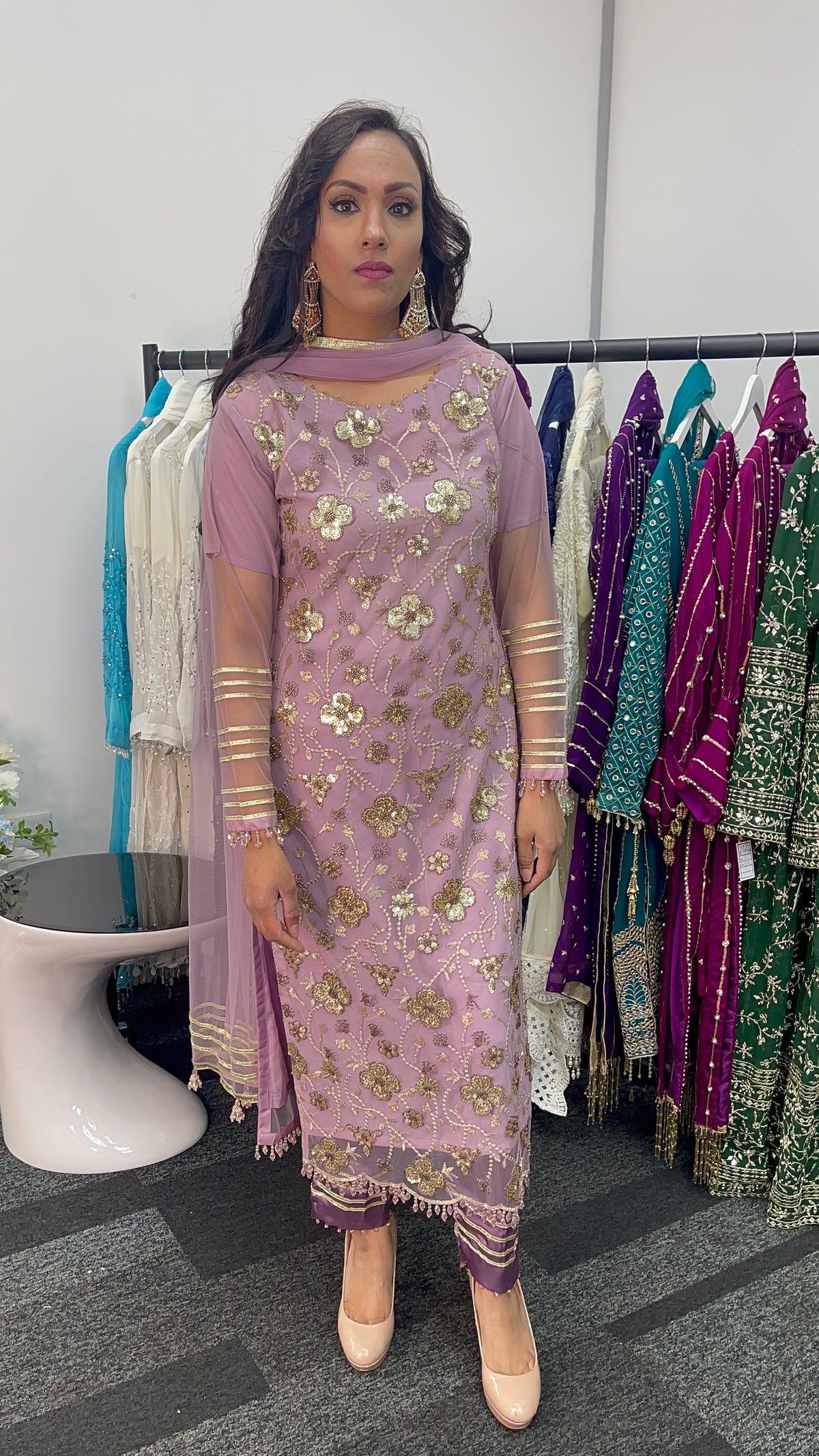 Aatish - Pink Cutdana Net - Lilac Pink Party Outfit -