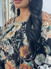 Kareena - Floral cutdana - Karina - Black Orange - B