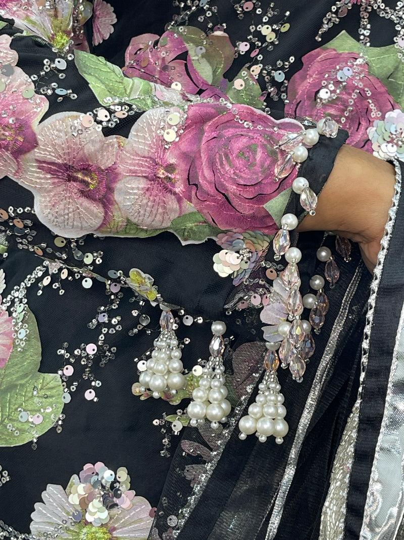 Kareena - Floral cutdana - Karina - Black Pink - B