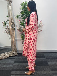 Daily Wear - 2pc Printed Linen - pink Roses