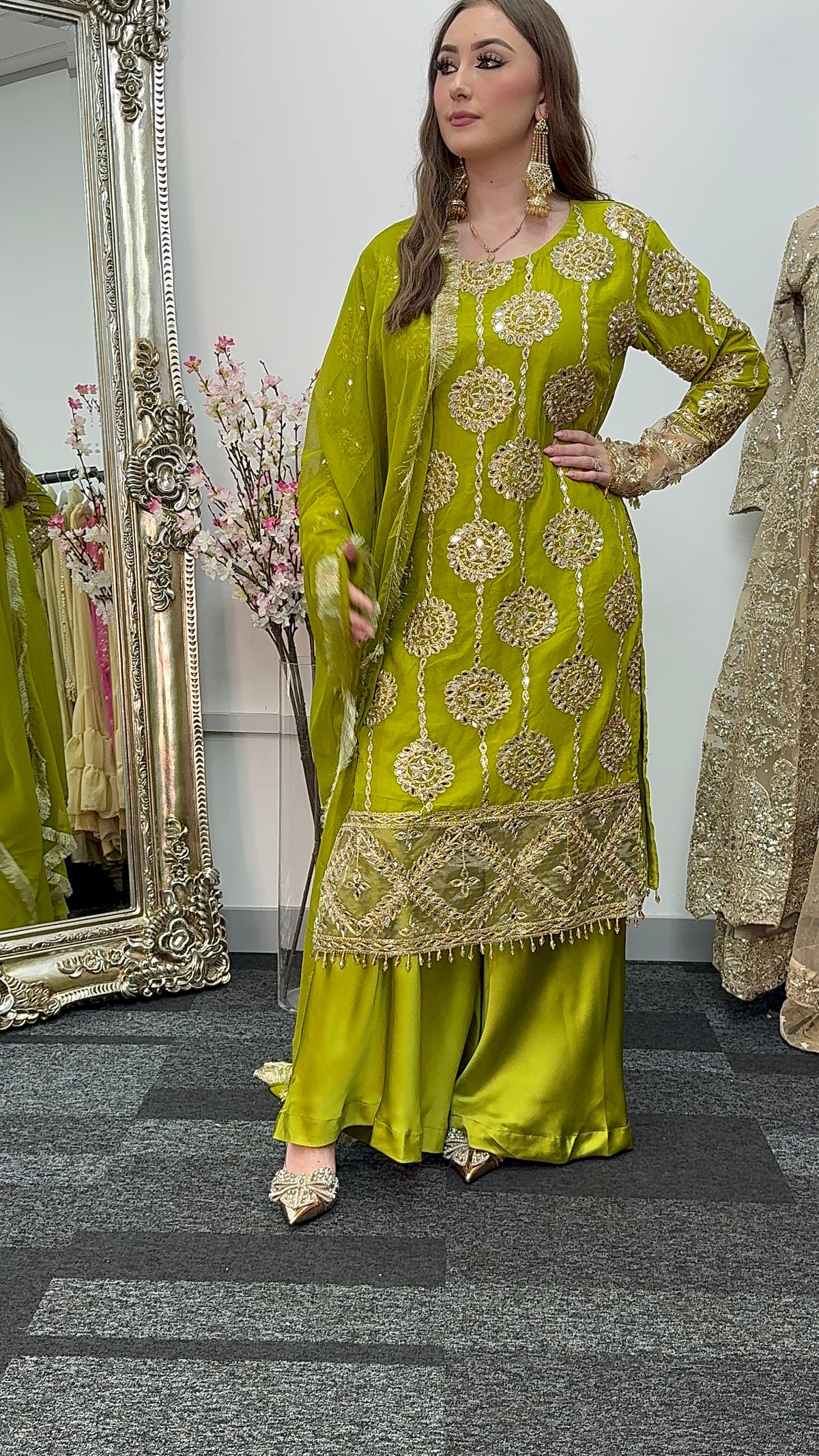 Kiran - Sheesha  Sharara - Green - Mehndi Outfit- Party Wear-