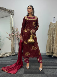 Dil Bahar - velvet - Maroon -