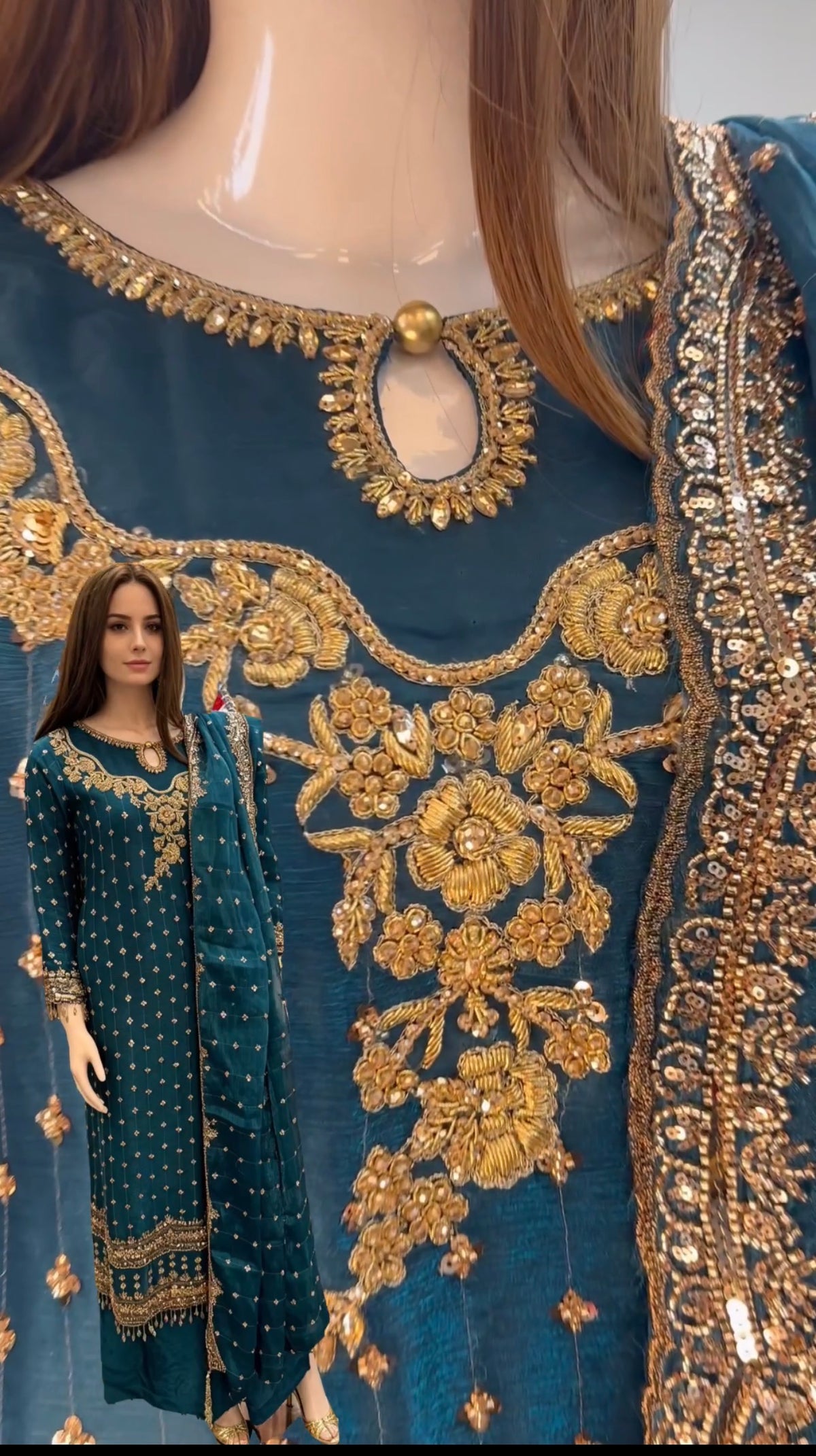 Parwana - Teal - Cutdana