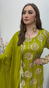 Kiran - Sheesha  Sharara - Green - Mehndi Outfit- Party Wear-