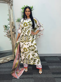 Swiss silk printed kaftan style dress - Green Kaftaan - 3pc