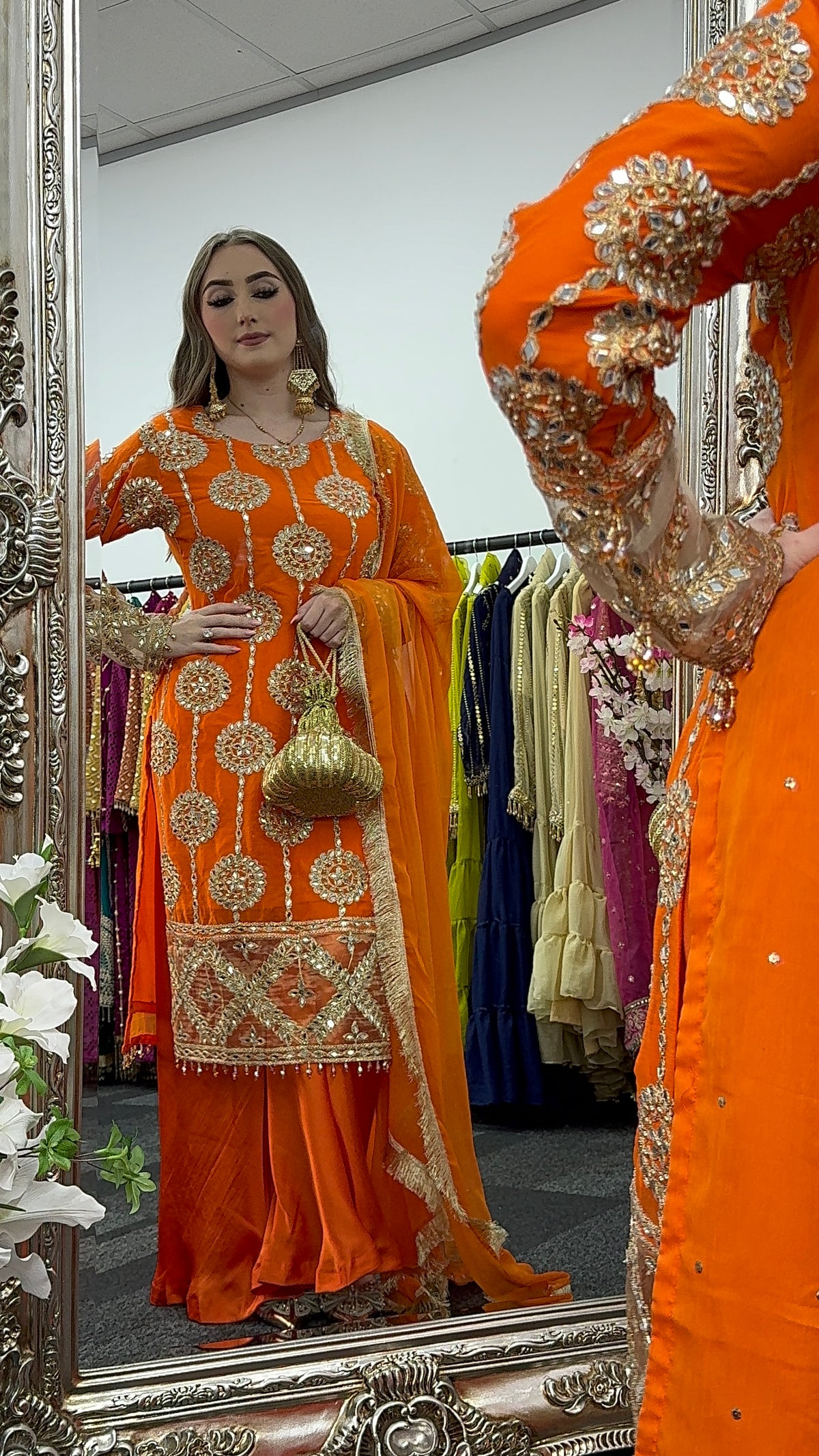 Kiran - Sheesha  Sharara - Orange - Mehndi Outfit- Party Wear-