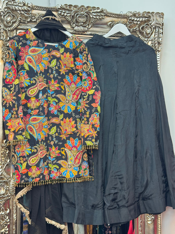 Phoolwari - Armani Silk - Black