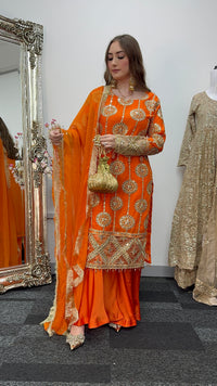 Kiran - Sheesha  Sharara - Orange - Mehndi Outfit- Party Wear-