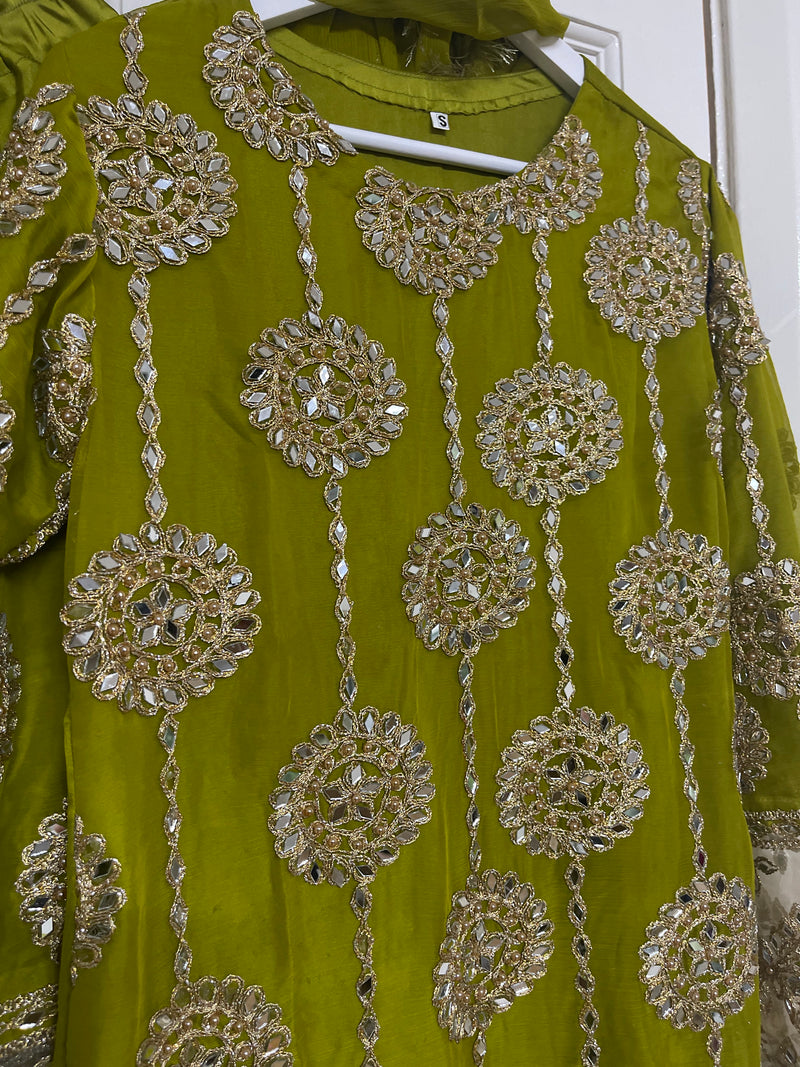 Kiran - Sheesha  Sharara - Green - Mehndi Outfit- Party Wear-