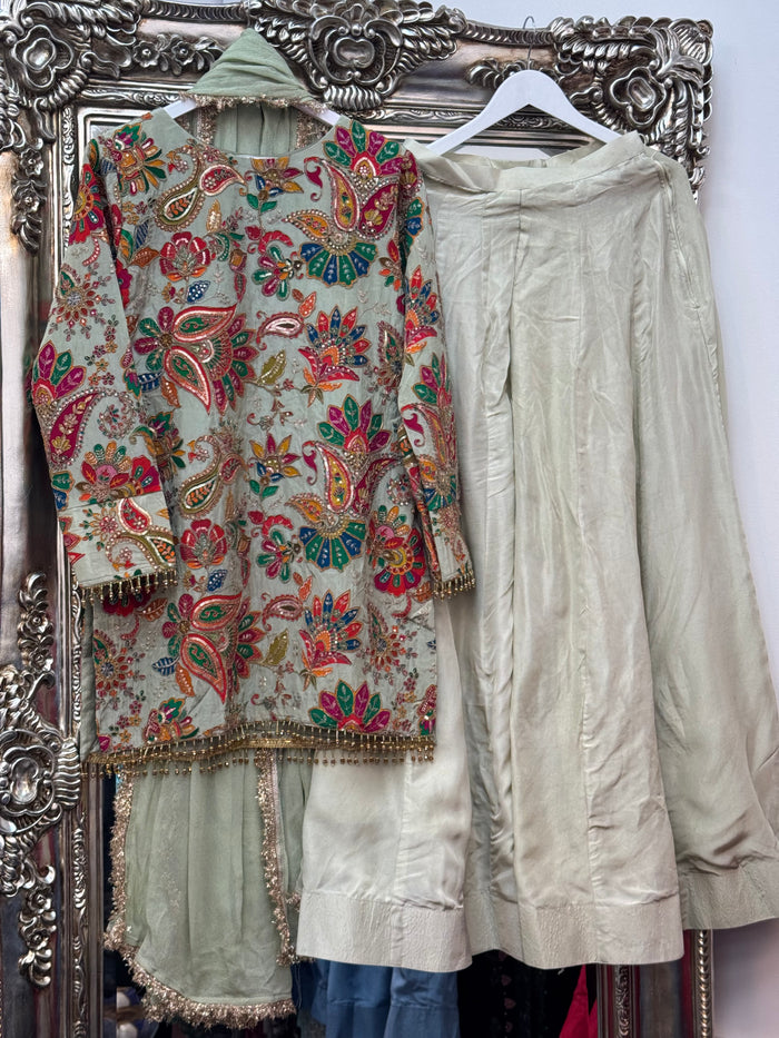 Phoolwari - Armani Silk - sage green