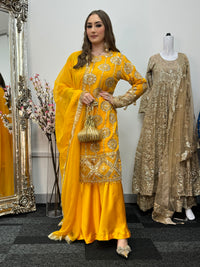 Kiran - Sheesha  Sharara - Yellow - Mehndi Outfit- Party Wear-