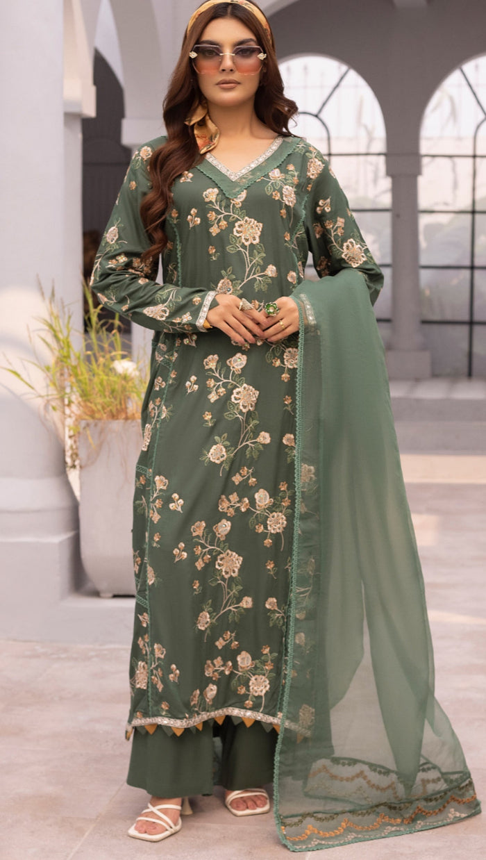 Linen - Embroidered - Winter - Green - ANU