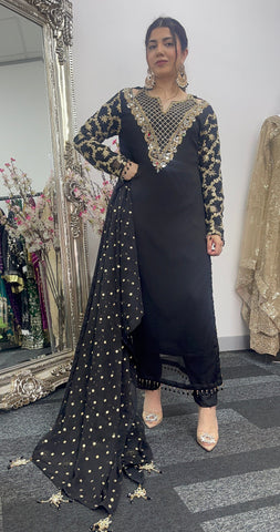 Afsana - Handwork - Party Wear - Black -