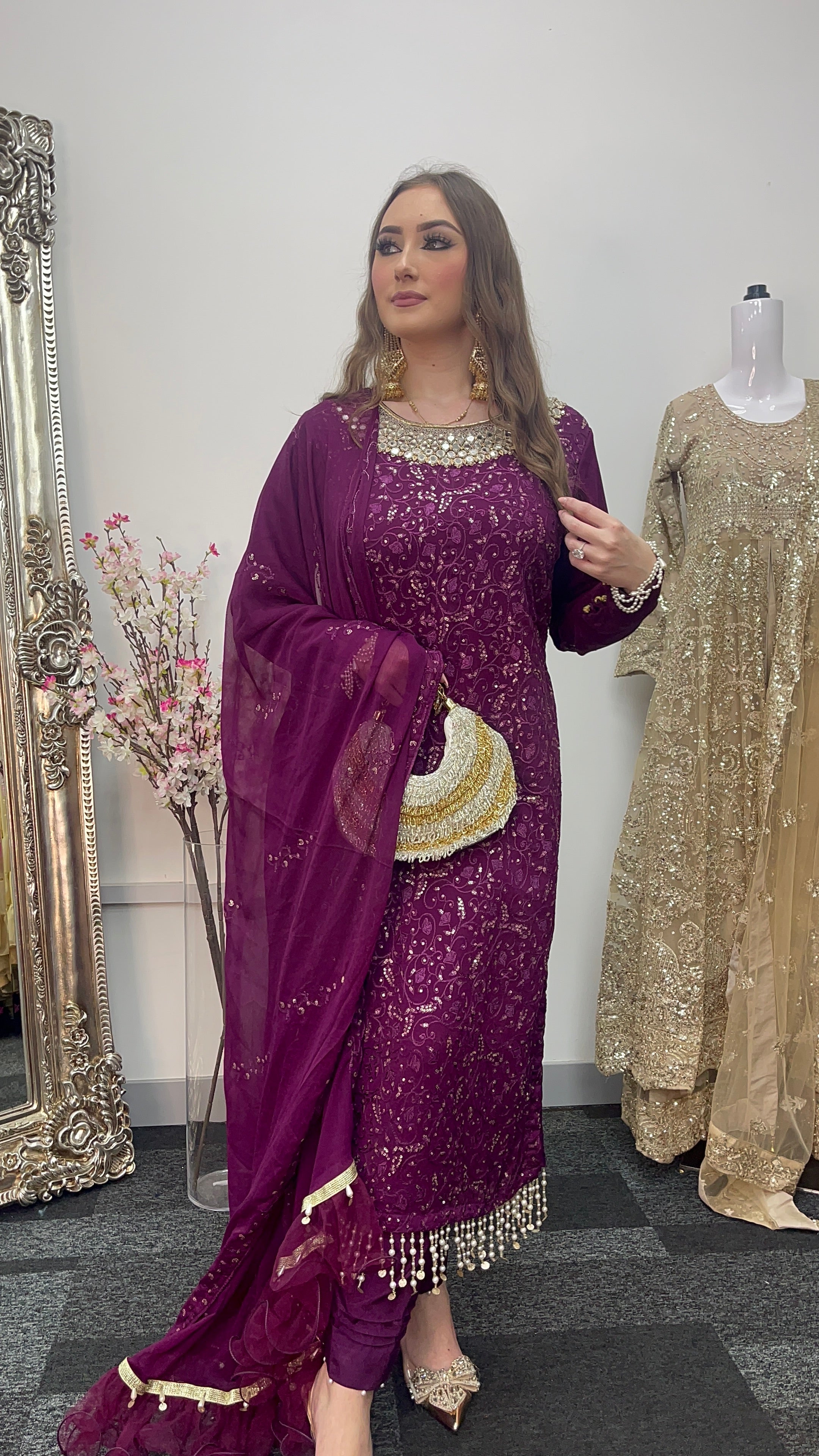 Chamkeeli - Chiffon Party Wear - plum - Purple