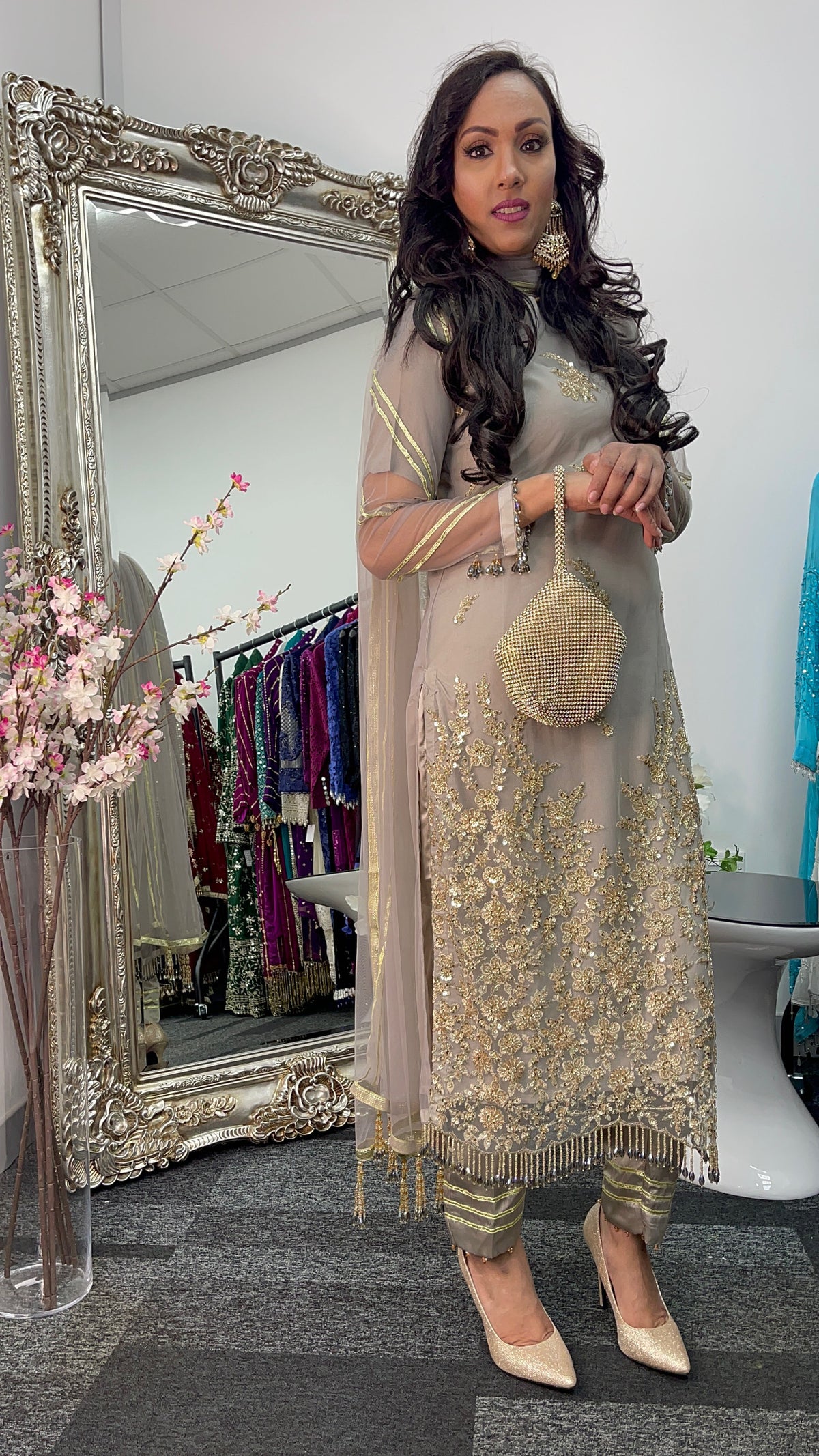 Aatish - Gray Cutdana Net - Grey Party Outfit -