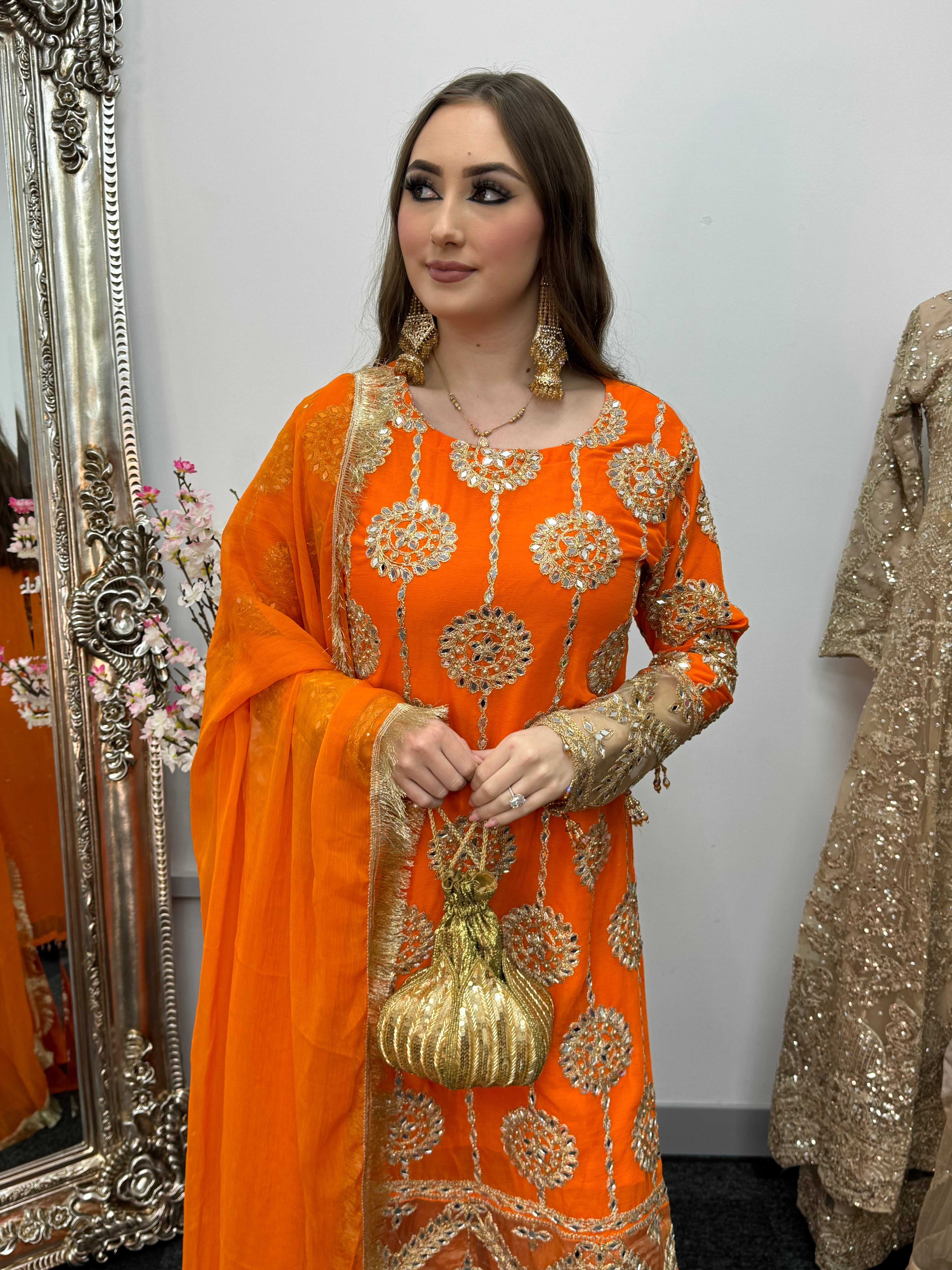 Kiran - Sheesha  Sharara - Orange - Mehndi Outfit- Party Wear-