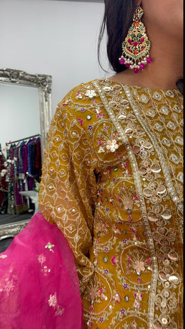 Haldi - MNR  Mustard-yellow - Hot Pink Sharara outfit