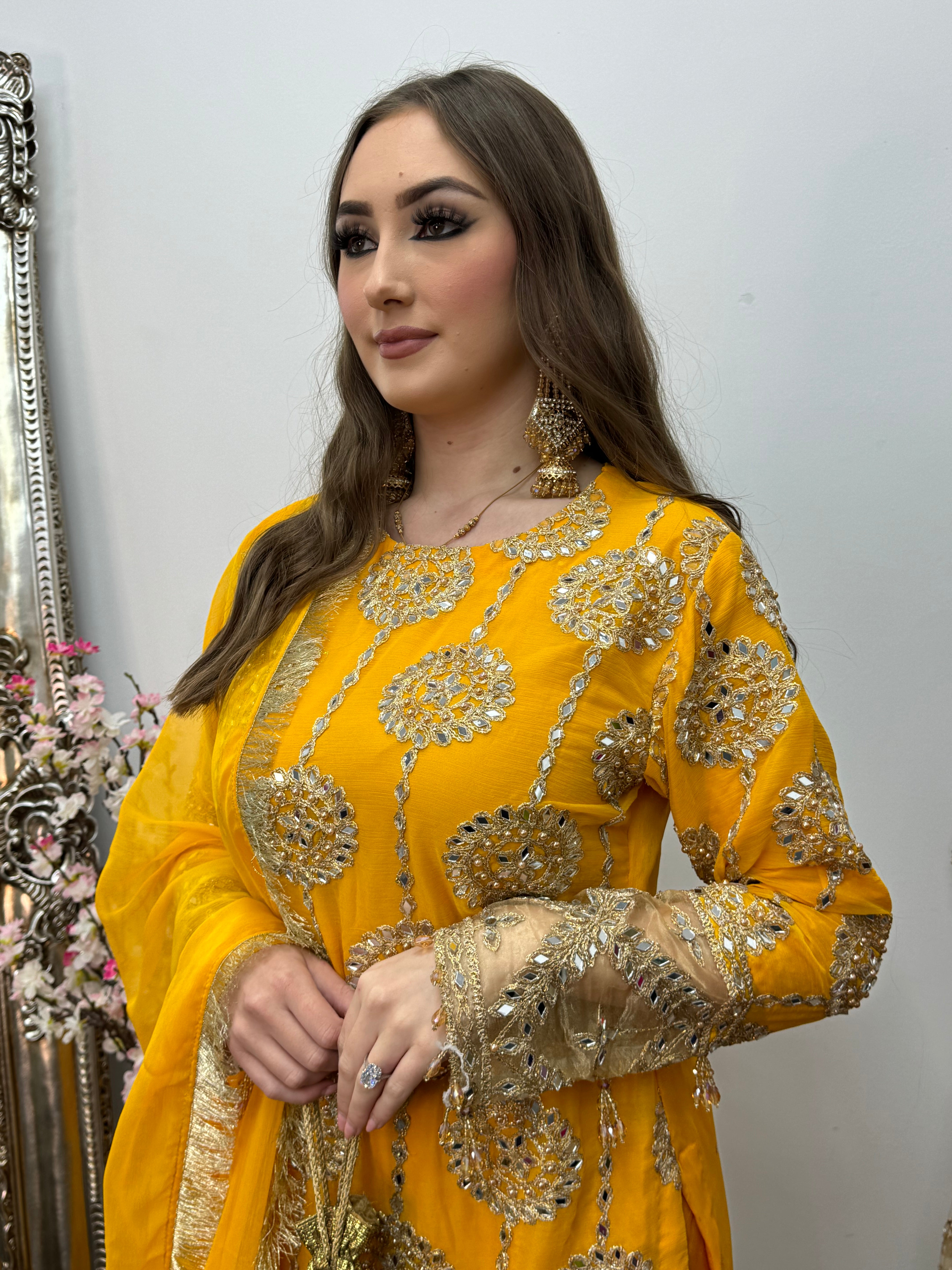 Kiran - Sheesha  Sharara - Yellow - Mehndi Outfit- Party Wear-