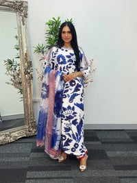 Swiss silk printed kaftan style dress - Blue Kaftaan - 3pc