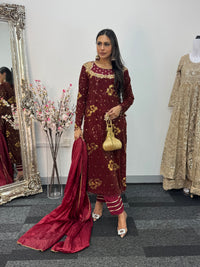 Dil Bahar - velvet - Maroon -