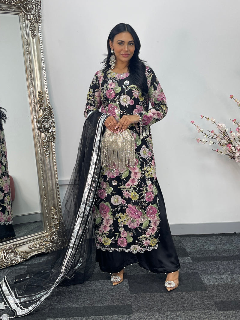 Kareena - Floral cutdana - Karina - Black Pink - B