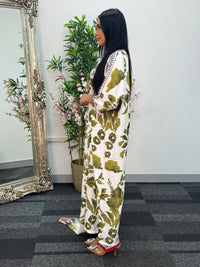 Swiss silk printed kaftan style dress - Green Kaftaan - 3pc