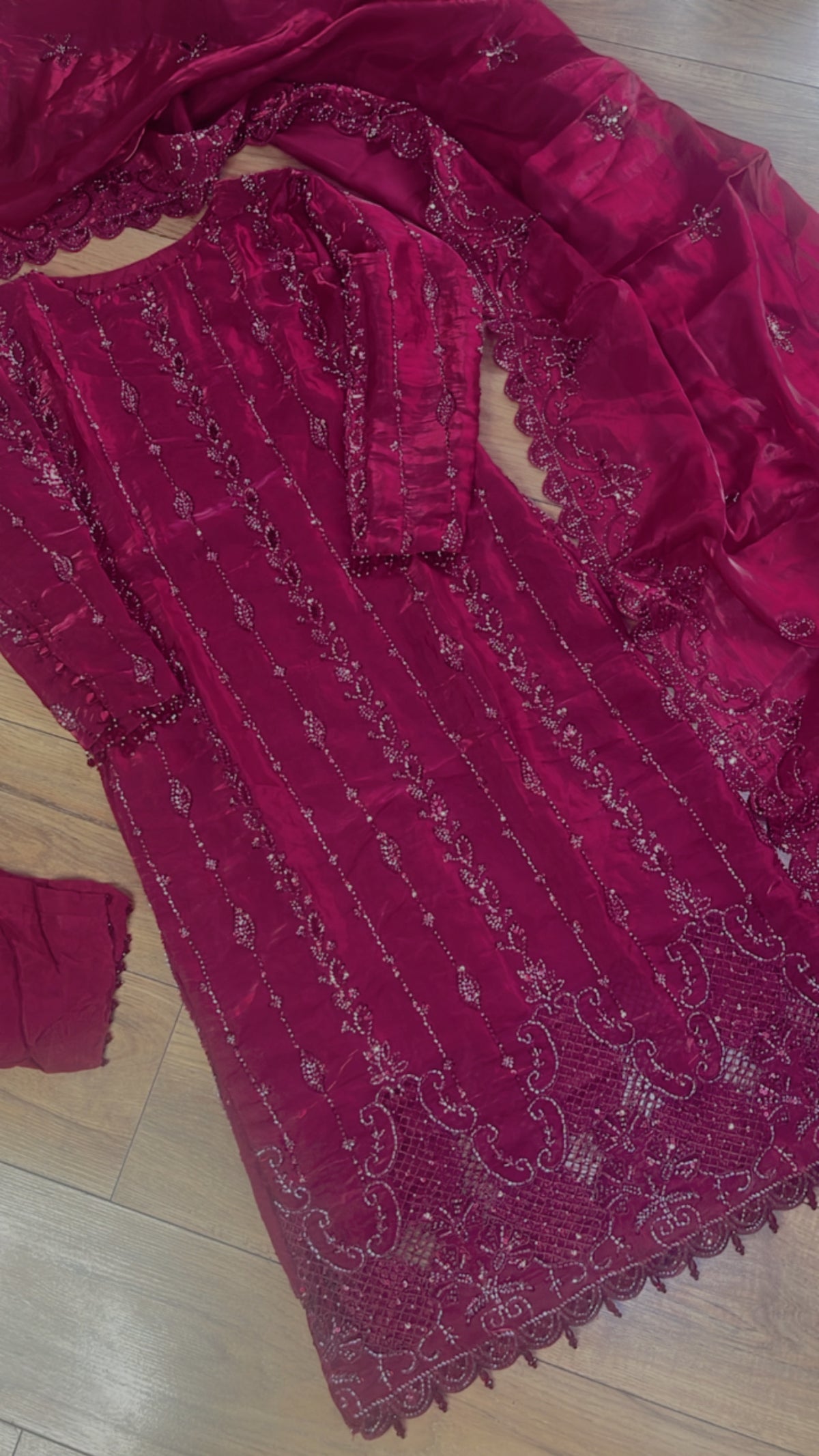 Tara - Korean Silk Cutdana - Maroon -