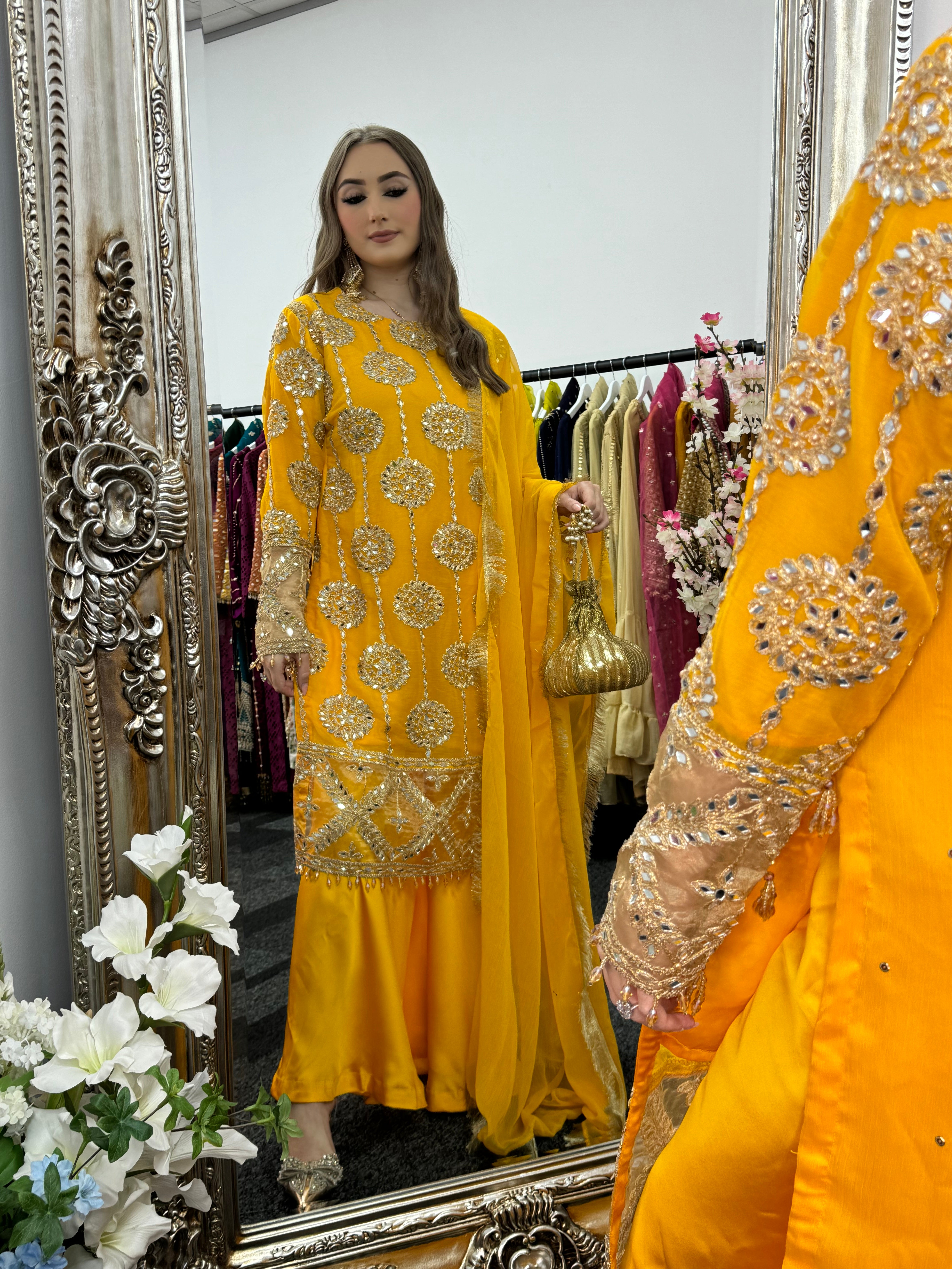 Kiran - Sheesha  Sharara - Yellow - Mehndi Outfit- Party Wear-