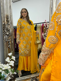 Kiran - Sheesha  Sharara - Yellow - Mehndi Outfit- Party Wear-