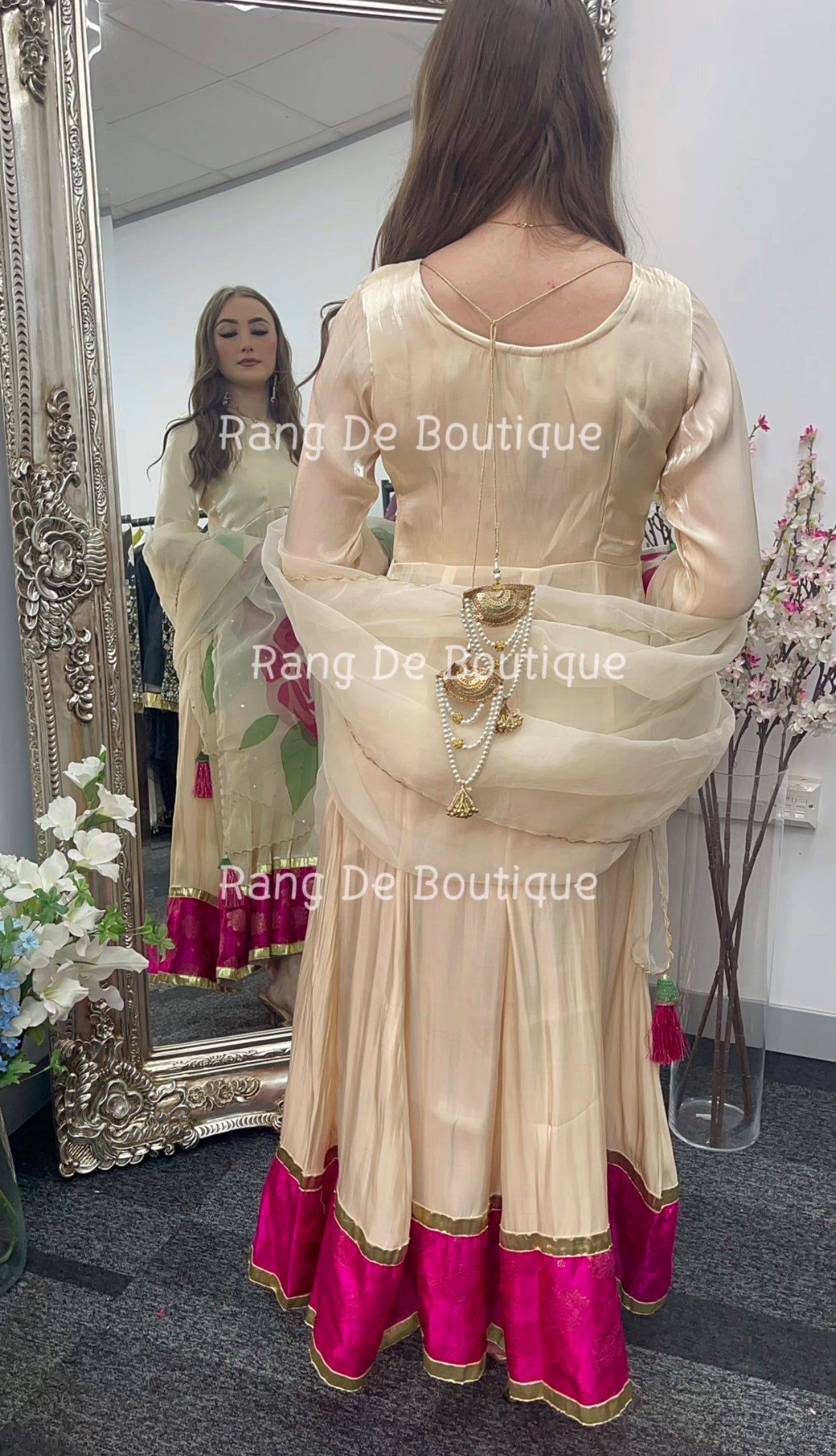 Gul Bano - Gold Pishwas with Hand Painted Dupatta -